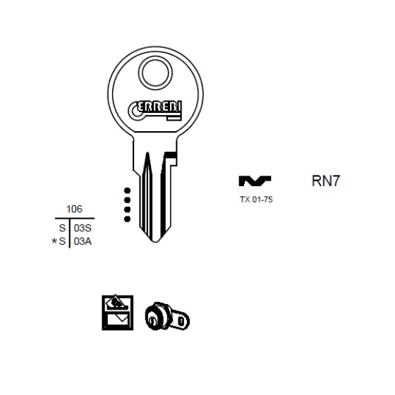 ERREBI RN7 Schlüsselrohling für RENZ