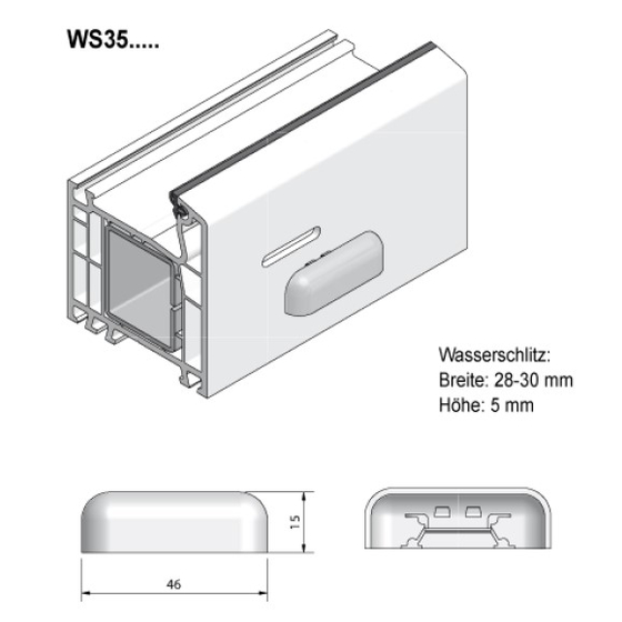 Grundmeier Wasserschlitzkappe mit Windstopp - Ausführung "Softline" weiß 1 Stück