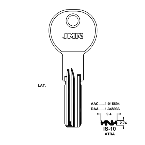 JMA IS-10 Bohrmulden-Schlüsselrohling