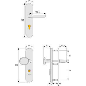 ABUS KLZS714 FS Türschutzbeschlag mit Zylinderschutz für Feuerschutztüren Wechselgarnitur F1 Aluminium naturfarbig eloxiert