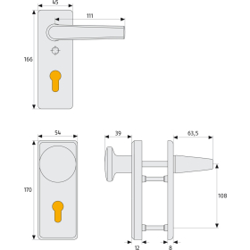 ABUS KKT512 FS Türschutzbeschlag ohne Zylinderschutz für Feuerschutztüren, Wechselgarnitur, F1 Aluminium naturfarbig eloxiert