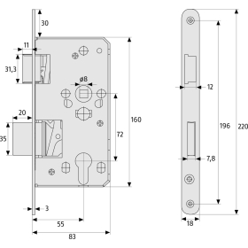 ABUS TKZ70 robustes Einsteckschloss für Innentüren/Korridortüren