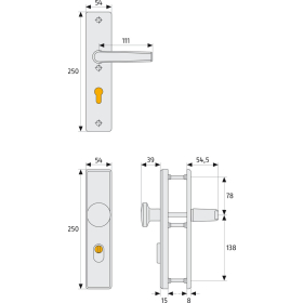 ABUS KLS114 ZS Türschutzbeschlag mit Zylindersschutz Beidseitig Drücker F1 Aluminium naturfarbig eloxiert