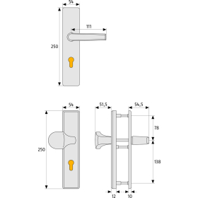 ABUS HLT612 Türschutzbeschlag ohne Zylinderschutz Beidseitig Drücker F2 Aluminium neusilberfarbig eloxiert